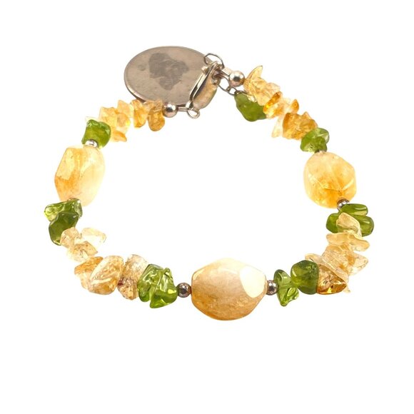 Citrine & Peridot Gemstone Bracelet 7.5'' With Sterling Silver Lobster Clasp - Picture 2 of 8